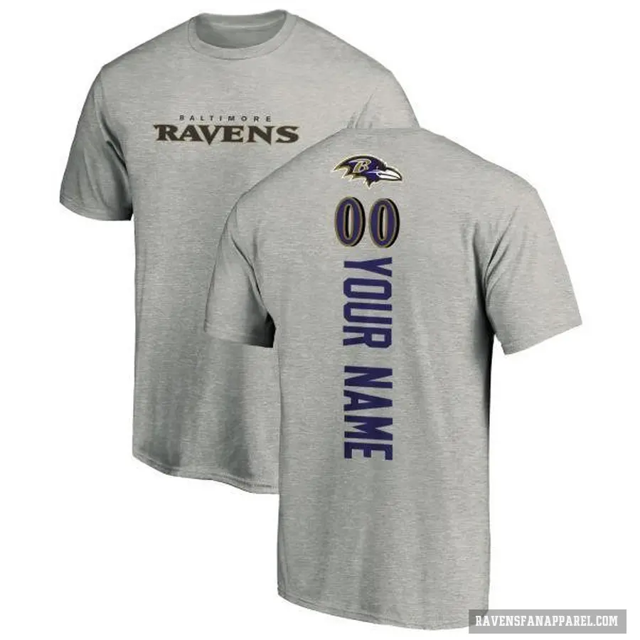 Men's ＃00 Custom Baltimore Ravens Ash Backer T-Shirt