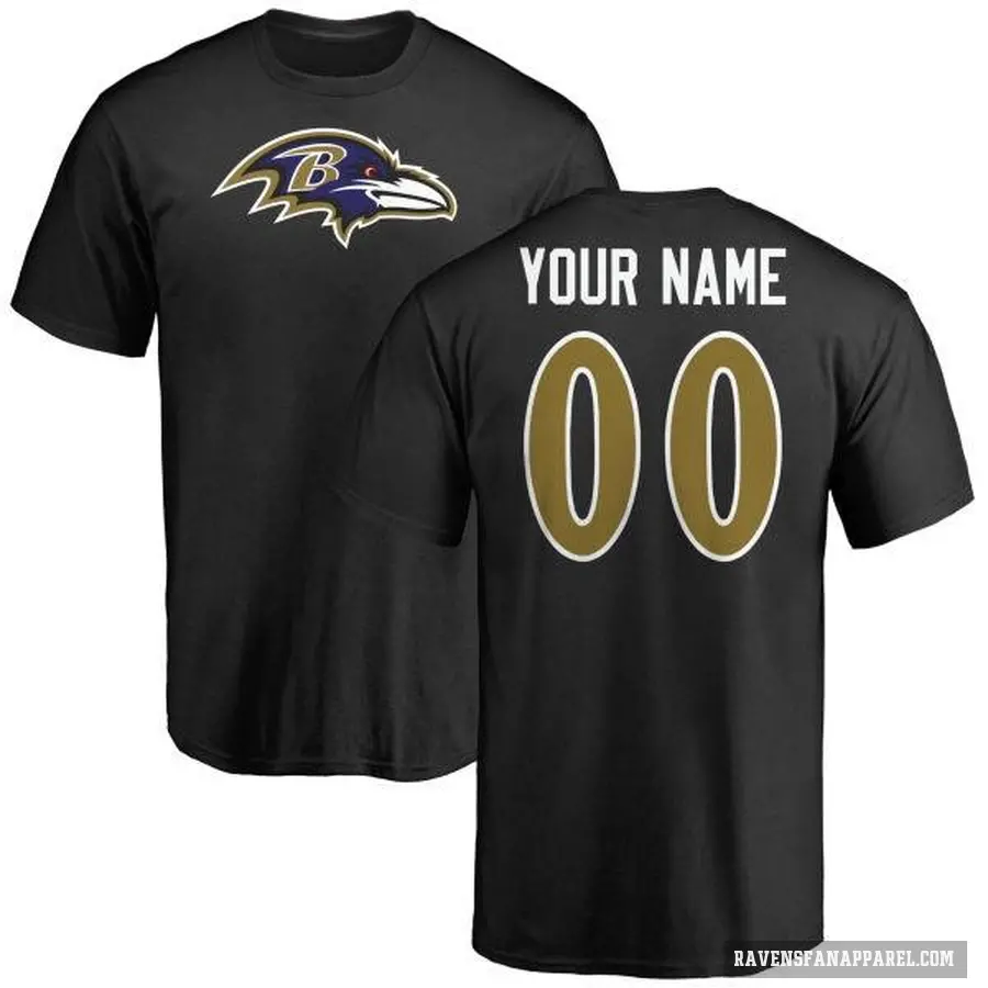 Men's ＃00 Custom Baltimore Ravens Black Logo T-Shirt