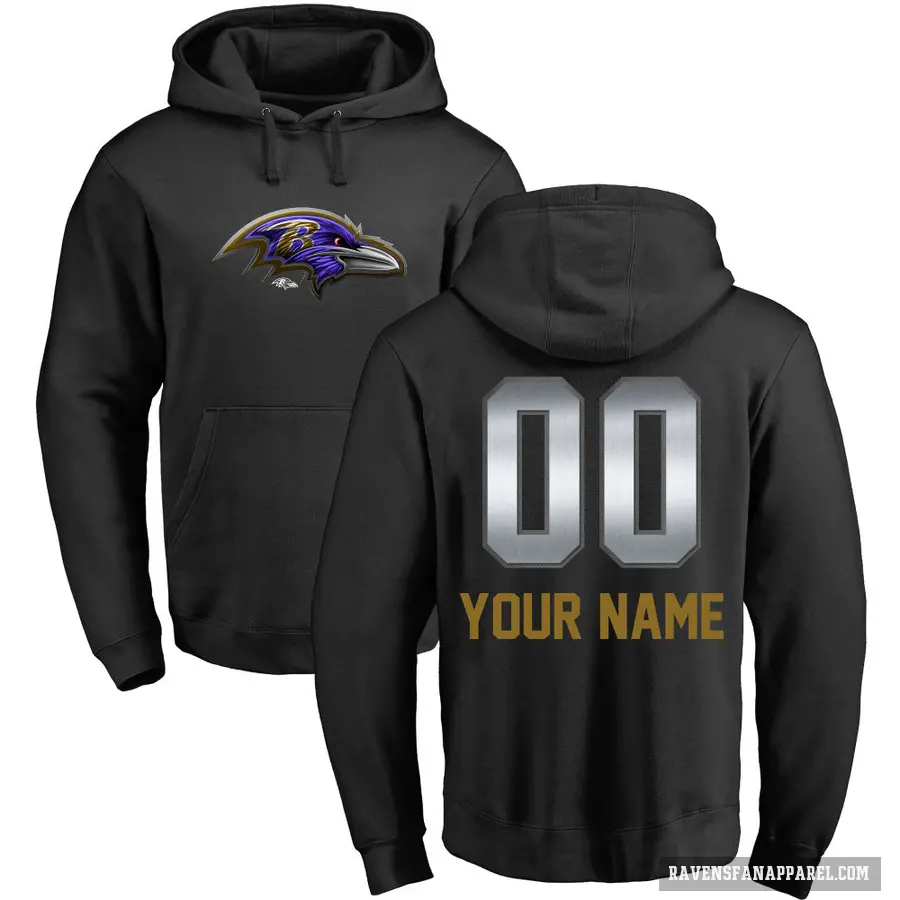 Men's ＃00 Custom Baltimore Ravens Black Midnight Mascot Pullover Hoodie