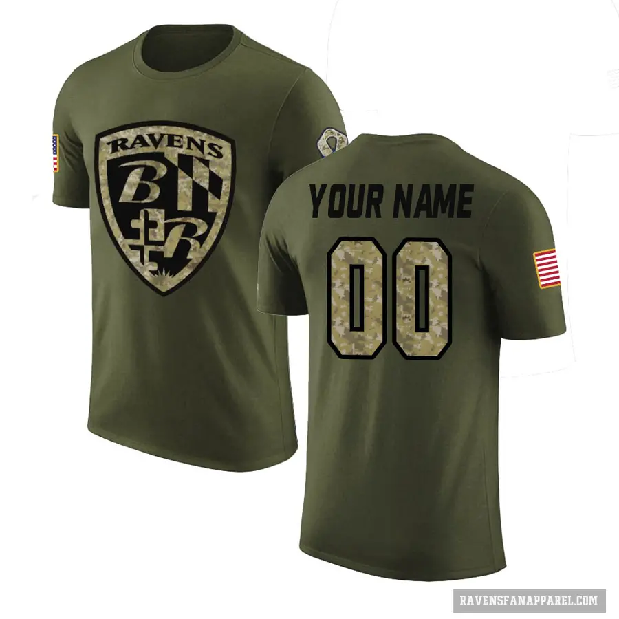 Men's ＃00 Custom Baltimore Ravens Olive Salute to Service T-Shirt