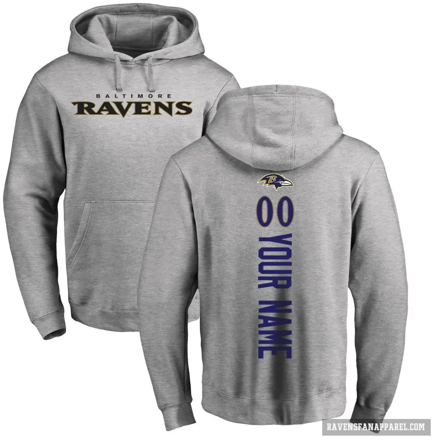 Men's ＃00 Custom Baltimore Ravens Pro Line Ash Backer Pullover Hoodie