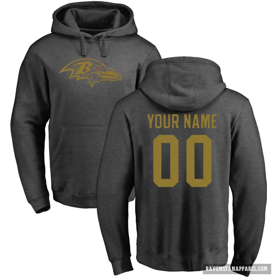 Men's ＃00 Custom Baltimore Ravens Pro Line by Branded Ash One Color Pullover Hoodie