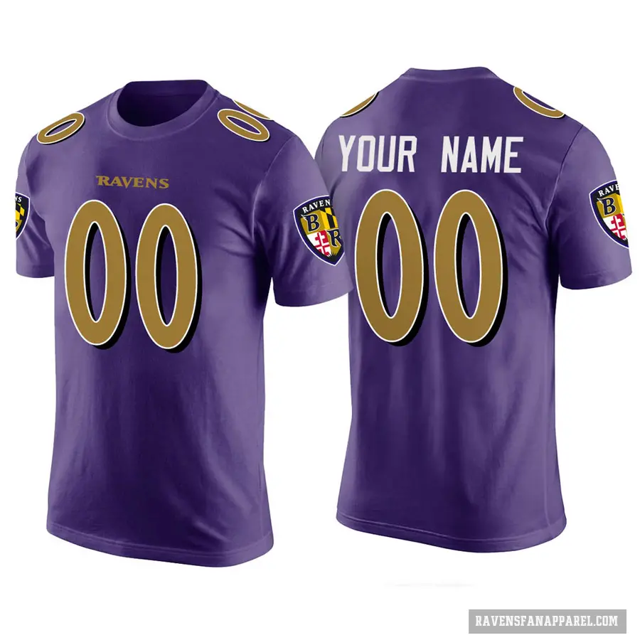 Men's ＃00 Custom Baltimore Ravens Purple Color Rush T-Shirt