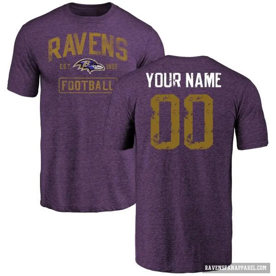 Men's ＃00 Custom Baltimore Ravens Purple Distressed T-Shirt