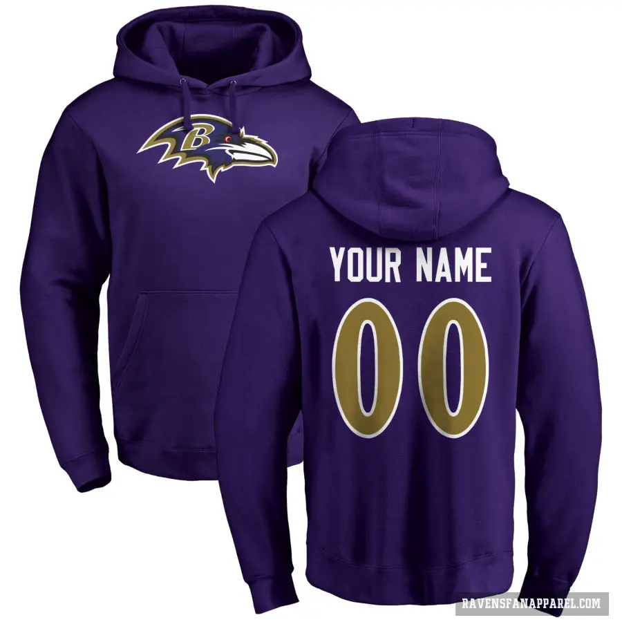 Men's ＃00 Custom Baltimore Ravens Purple Pro Line by Branded Name & Number Logo Pullover Hoodie