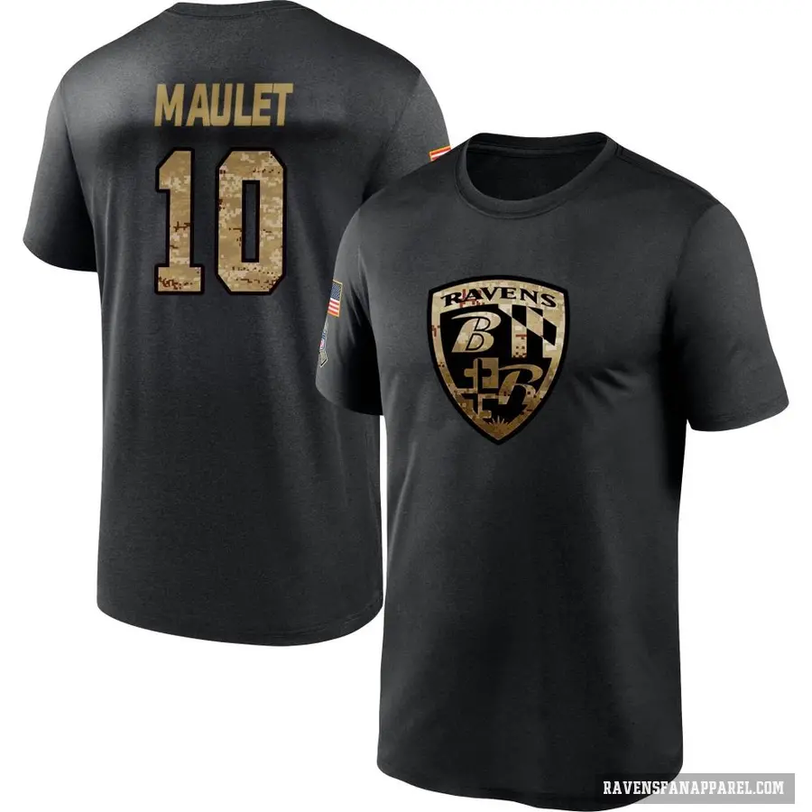 Men's ＃10 Arthur Maulet Baltimore Ravens Black 2020 Salute To Service Performance T-Shirt