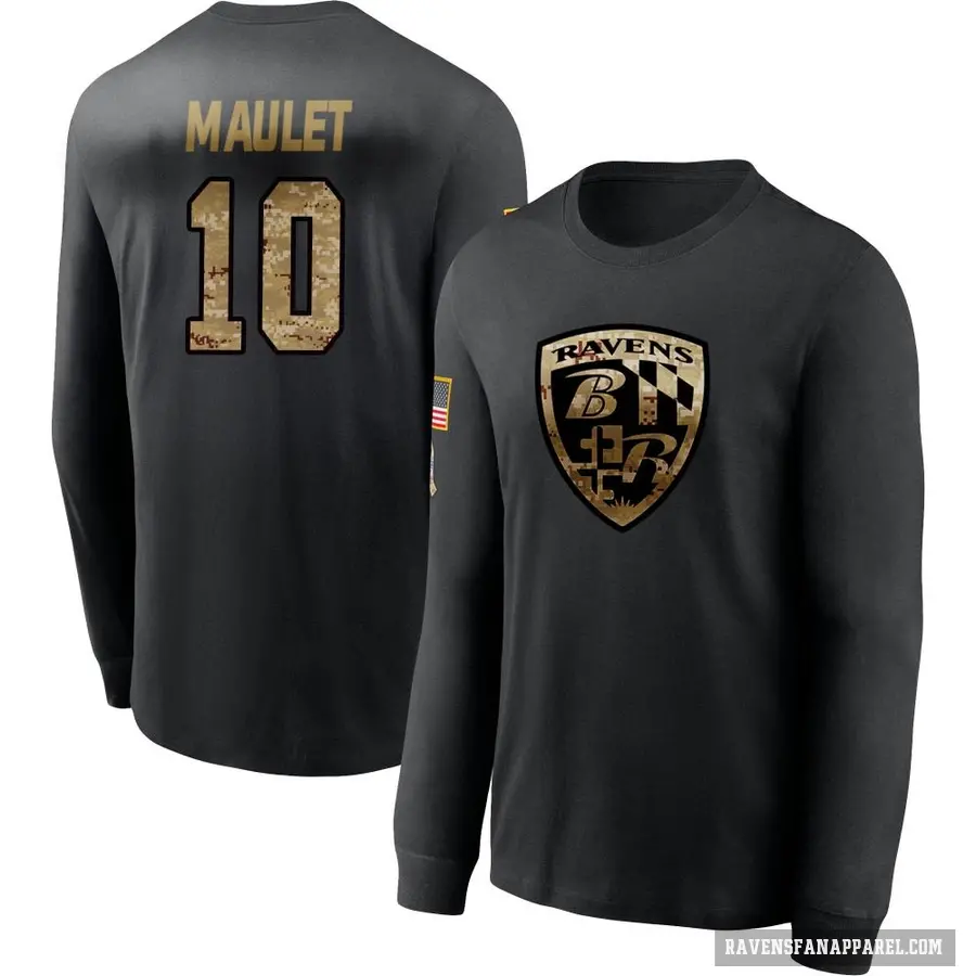 Men's ＃10 Arthur Maulet Baltimore Ravens Black 2020 Salute To Service Sideline Performance Long Sleeve T-Shirt