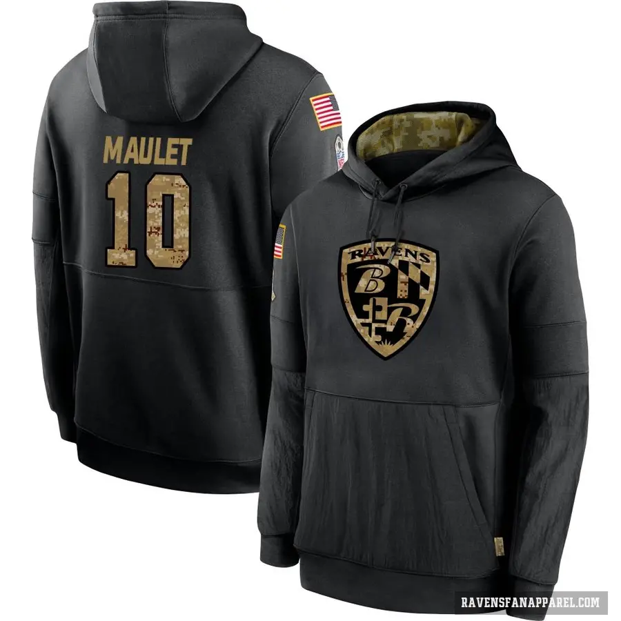 Men's ＃10 Arthur Maulet Baltimore Ravens Black 2020 Salute to Service Sideline Performance Pullover Hoodie