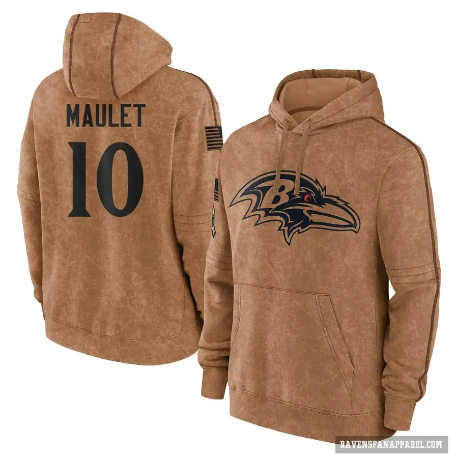 Men's ＃10 Arthur Maulet Baltimore Ravens Brown 2023 Salute To Service Club Pullover Hoodie