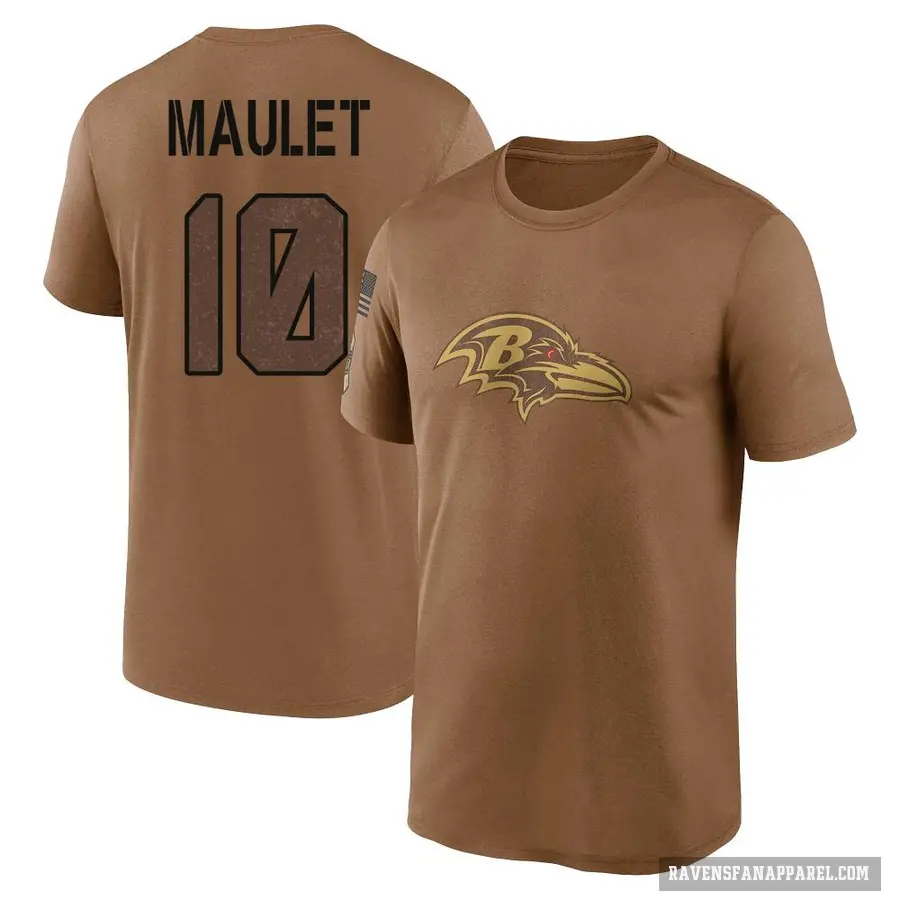 Men's ＃10 Arthur Maulet Baltimore Ravens Brown 2023 Salute To Service Performance T-Shirt