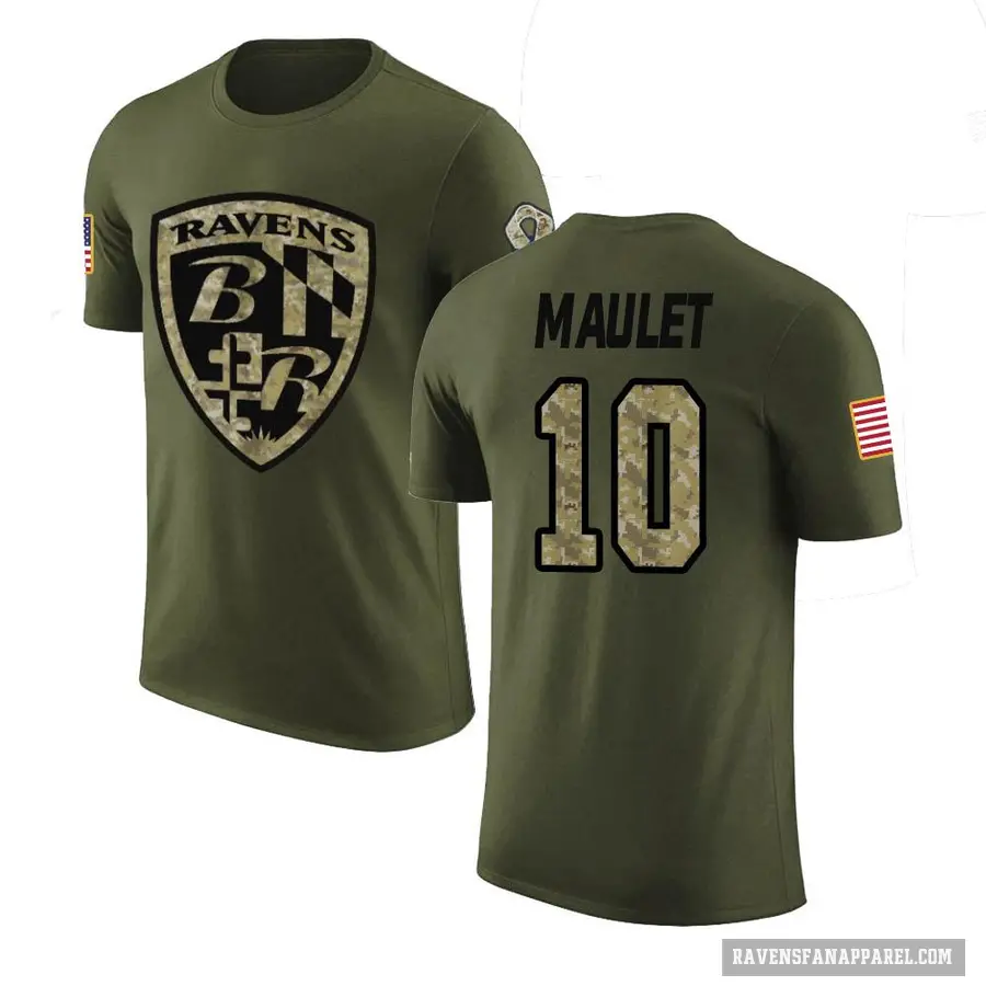 Men's ＃10 Arthur Maulet Baltimore Ravens Olive Salute to Service T-Shirt