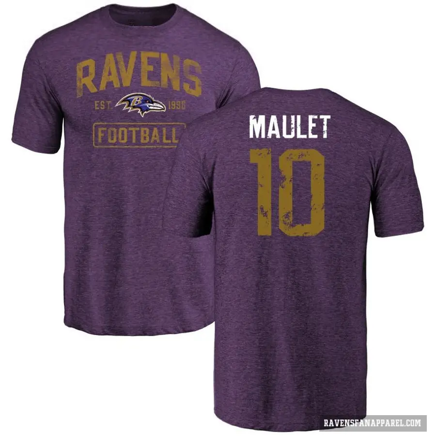 Men's ＃10 Arthur Maulet Baltimore Ravens Purple Distressed T-Shirt