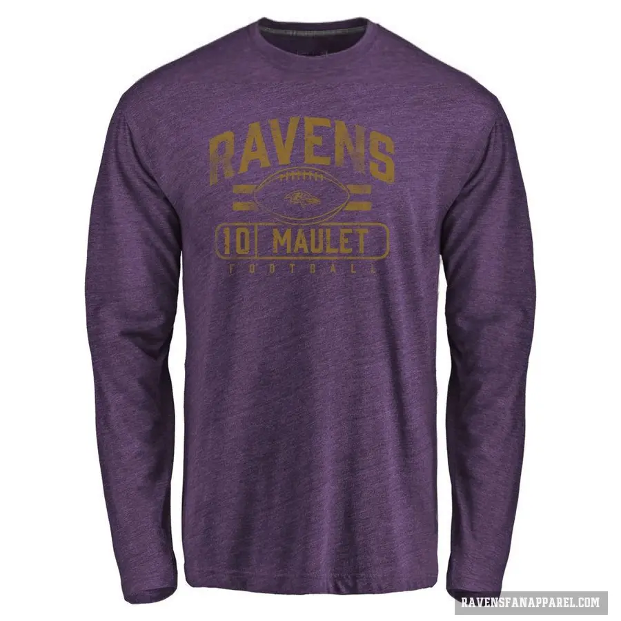 Men's ＃10 Arthur Maulet Baltimore Ravens Purple Flanker Long Sleeve T-Shirt