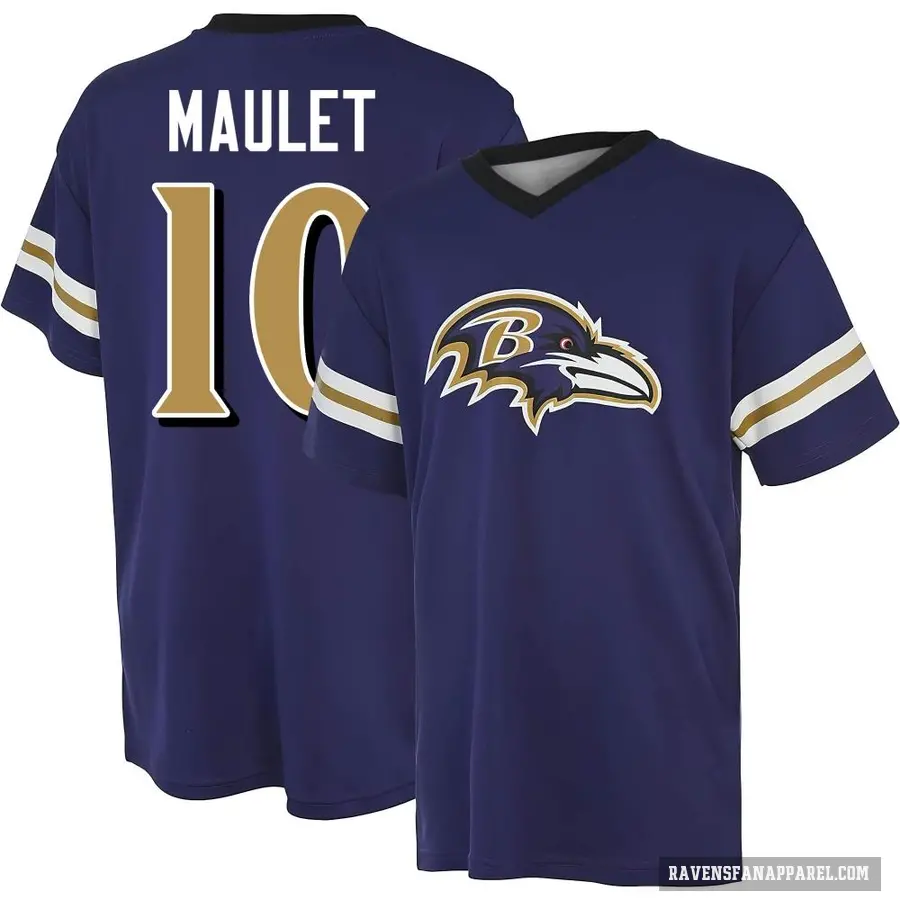 Men's ＃10 Arthur Maulet Baltimore Ravens Purple Game Day V-Neck T-Shirt