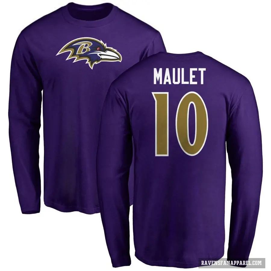 Men's ＃10 Arthur Maulet Baltimore Ravens Purple Logo Long Sleeve T-Shirt