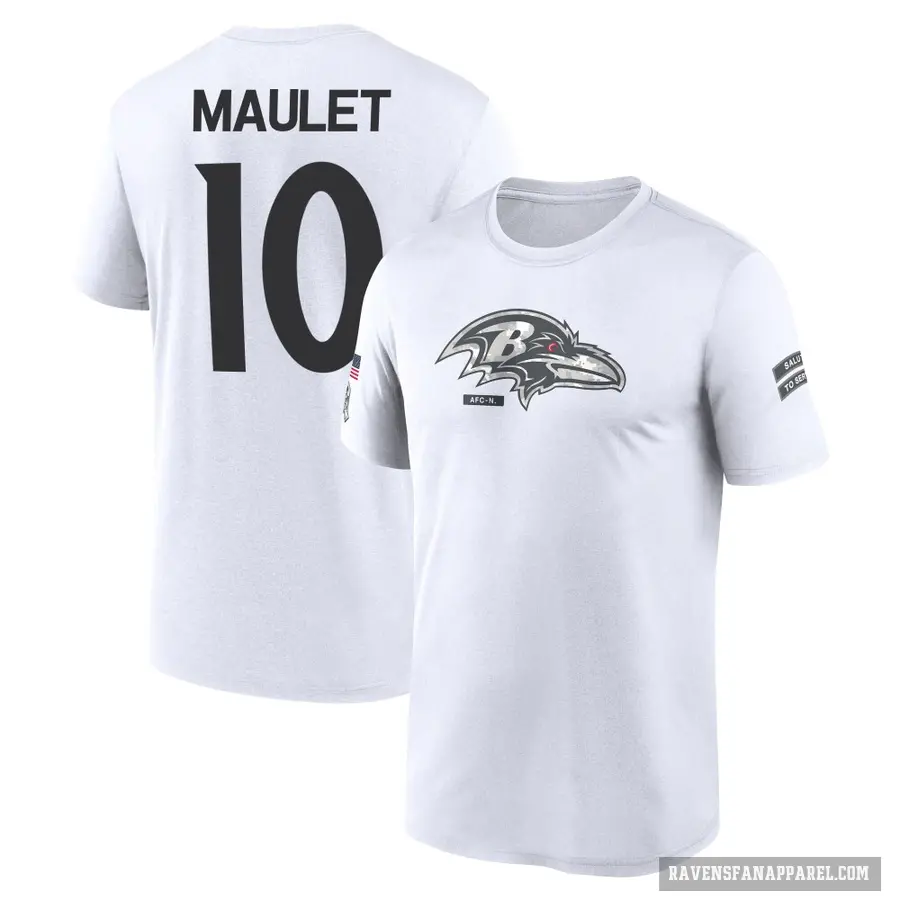 Men's ＃10 Arthur Maulet Baltimore Ravens White 2024 Salute to Service Performance T-Shirt