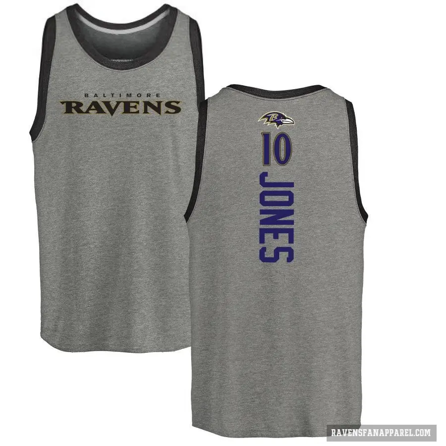 Men's ＃10 Emory Jones Baltimore Ravens Ash Backer Tank Top