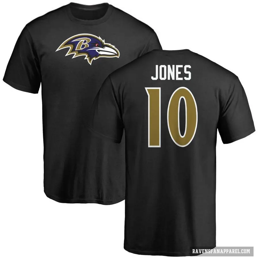 Men's ＃10 Emory Jones Baltimore Ravens Black Logo T-Shirt