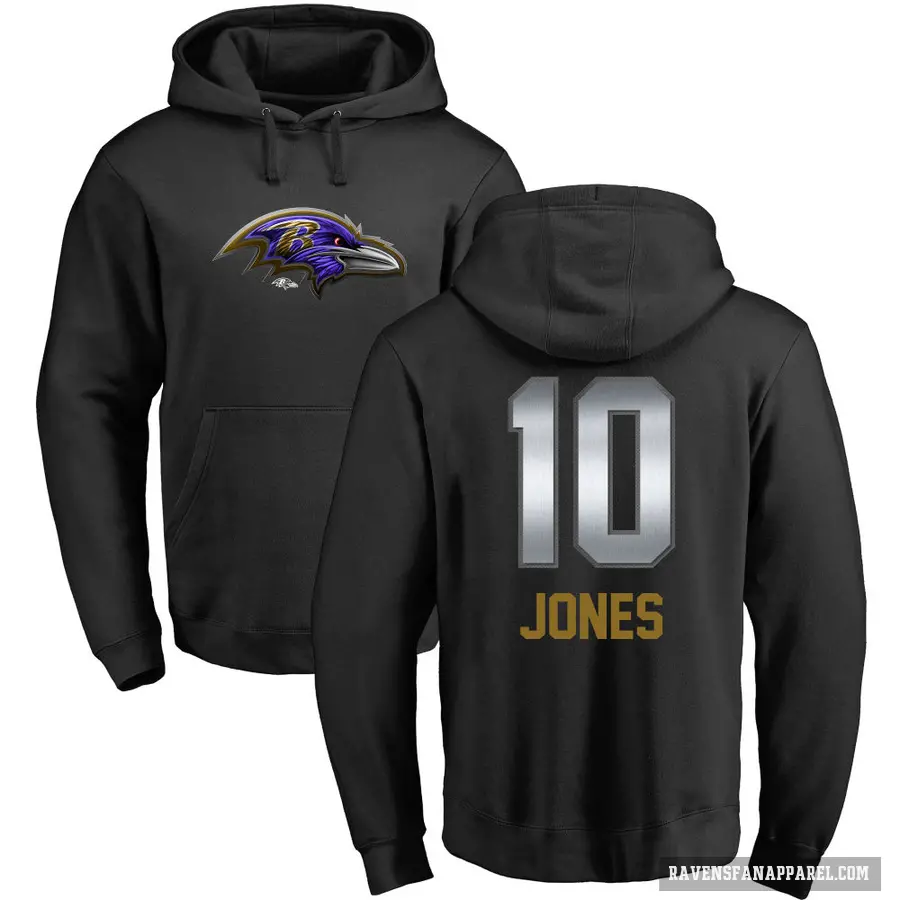 Men's ＃10 Emory Jones Baltimore Ravens Black Midnight Mascot Pullover Hoodie