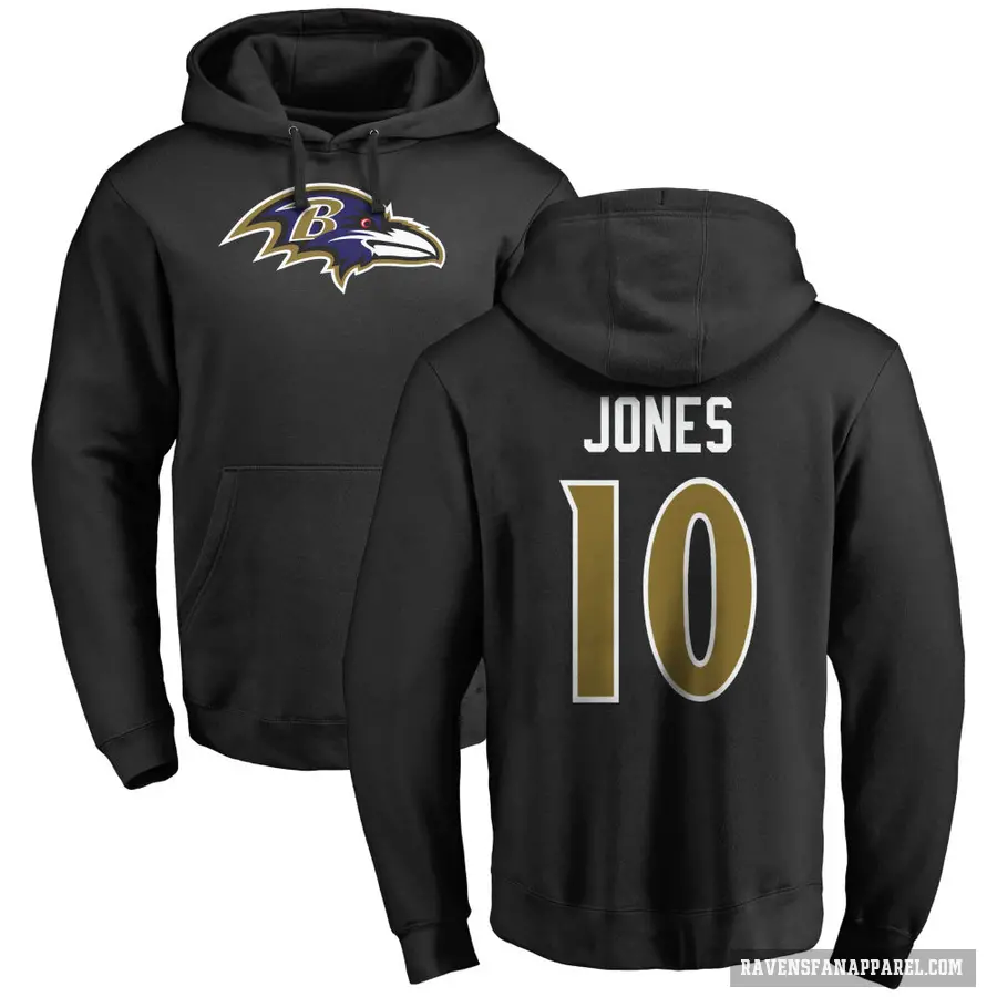 Men's ＃10 Emory Jones Baltimore Ravens Black Pro Line Name & Number Logo Pullover Hoodie