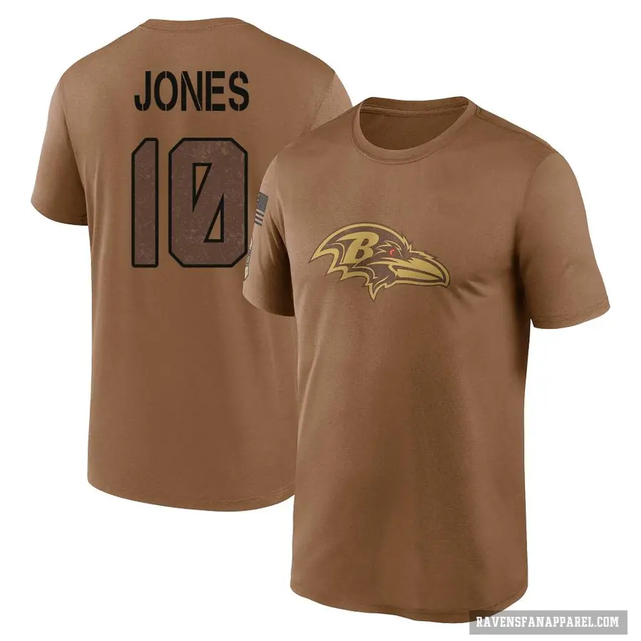 Men's ＃10 Emory Jones Baltimore Ravens Brown 2023 Salute To Service Performance T-Shirt