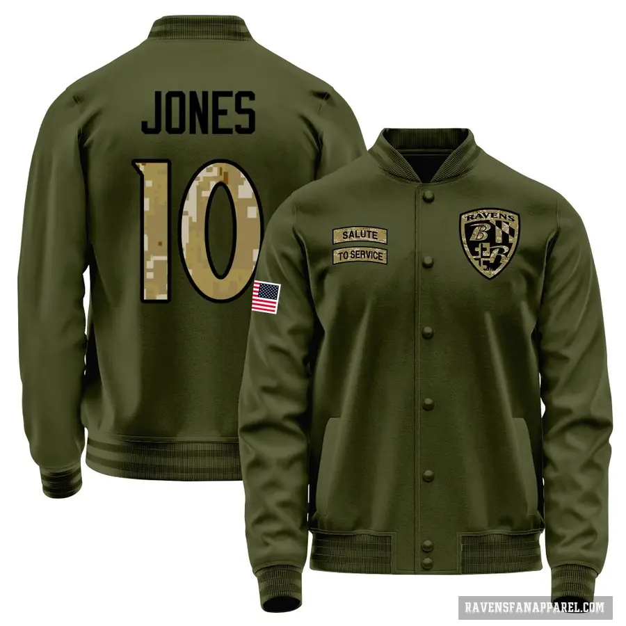 Men's ＃10 Emory Jones Baltimore Ravens Olive Salute to Service Sideline Performance Jacket