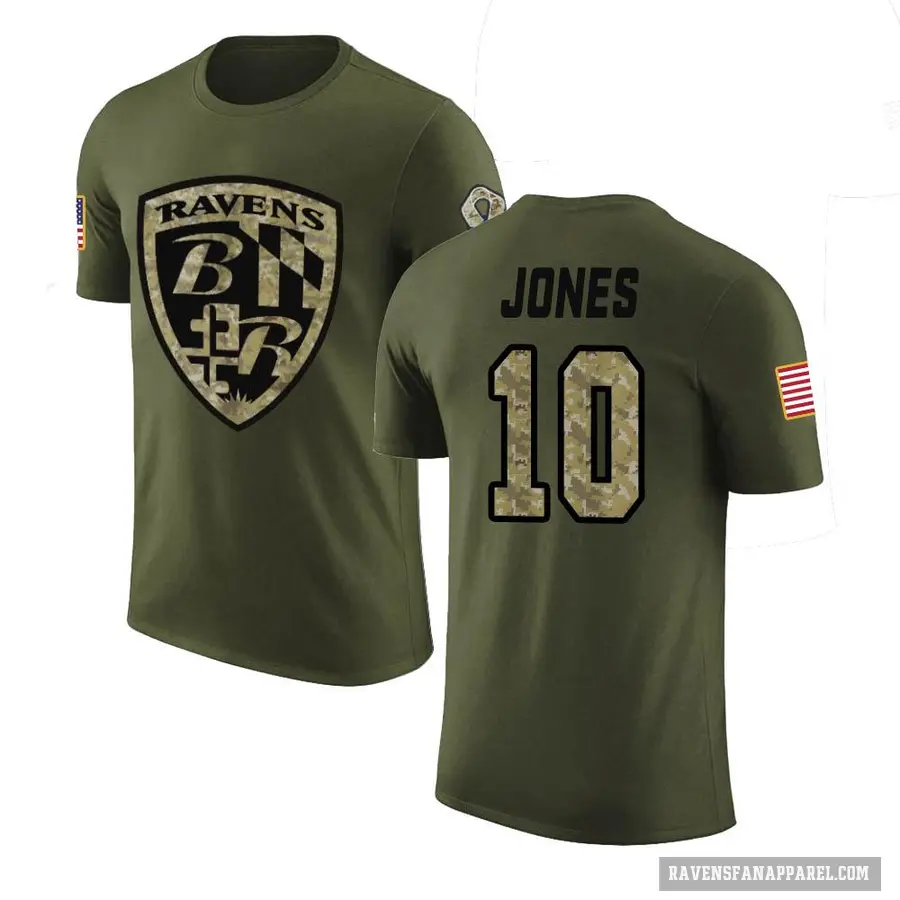 Men's ＃10 Emory Jones Baltimore Ravens Olive Salute to Service T-Shirt