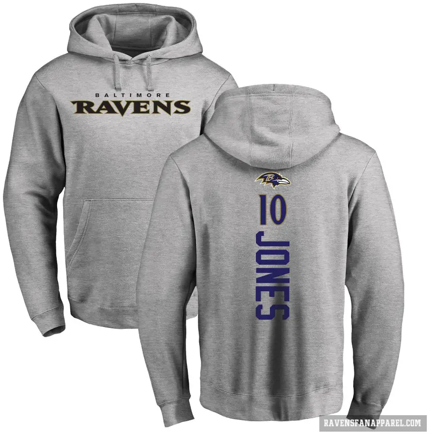 Men's ＃10 Emory Jones Baltimore Ravens Pro Line Ash Backer Pullover Hoodie