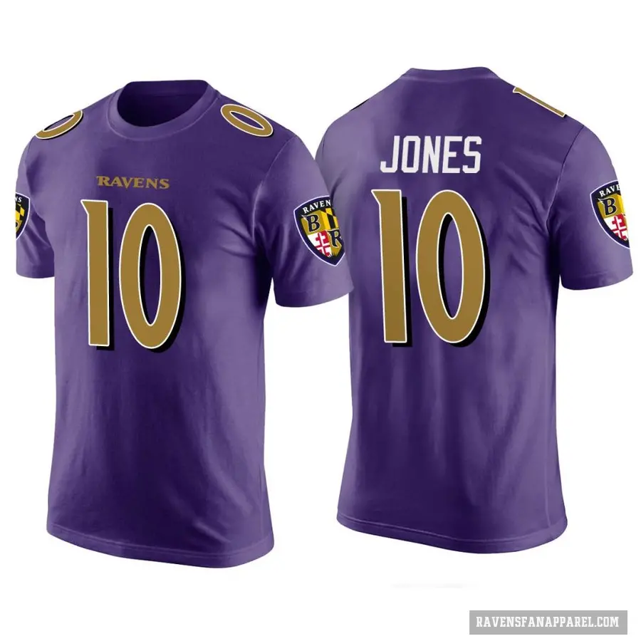 Men's ＃10 Emory Jones Baltimore Ravens Purple Color Rush T-Shirt