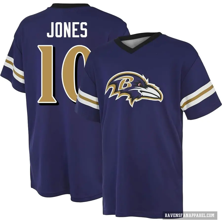 Men's ＃10 Emory Jones Baltimore Ravens Purple Game Day V-Neck T-Shirt