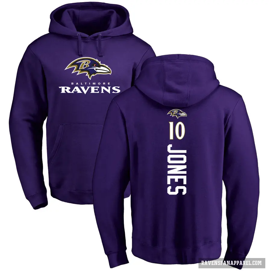 Men's ＃10 Emory Jones Baltimore Ravens Purple Pro Line by Branded Backer Pullover Hoodie