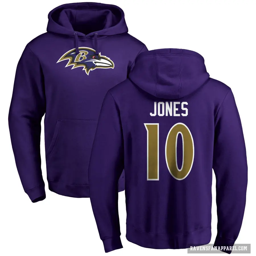 Men's ＃10 Emory Jones Baltimore Ravens Purple Pro Line by Branded Name & Number Logo Pullover Hoodie