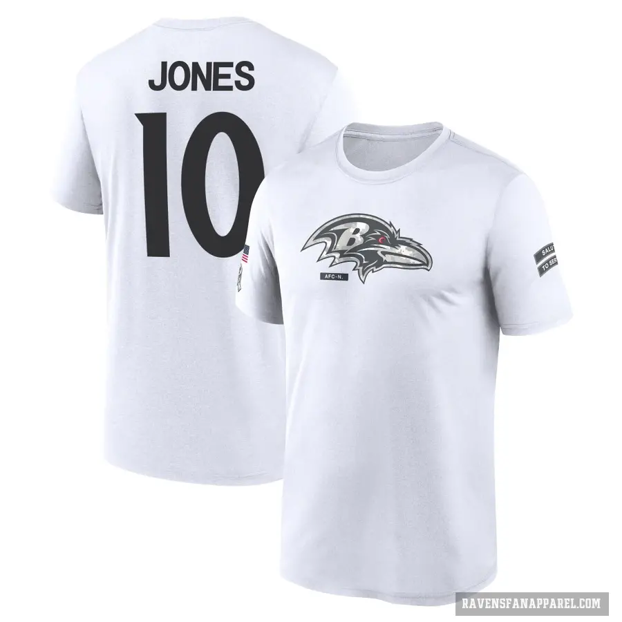 Men's ＃10 Emory Jones Baltimore Ravens White 2024 Salute to Service Performance T-Shirt