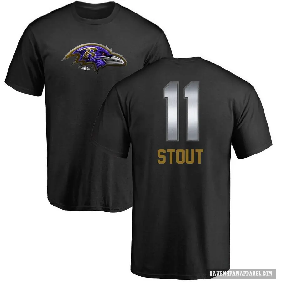 Men's ＃11 Jordan Stout Baltimore Ravens Black Midnight Mascot T-Shirt