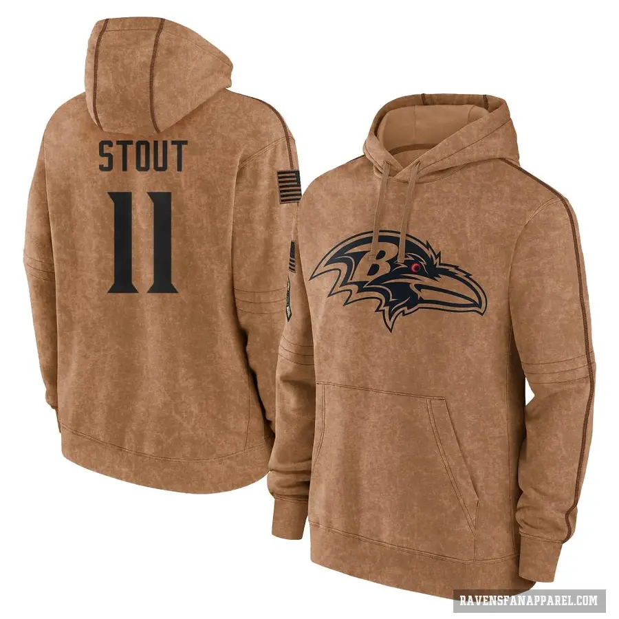 Men's ＃11 Jordan Stout Baltimore Ravens Brown 2023 Salute To Service Club Pullover Hoodie