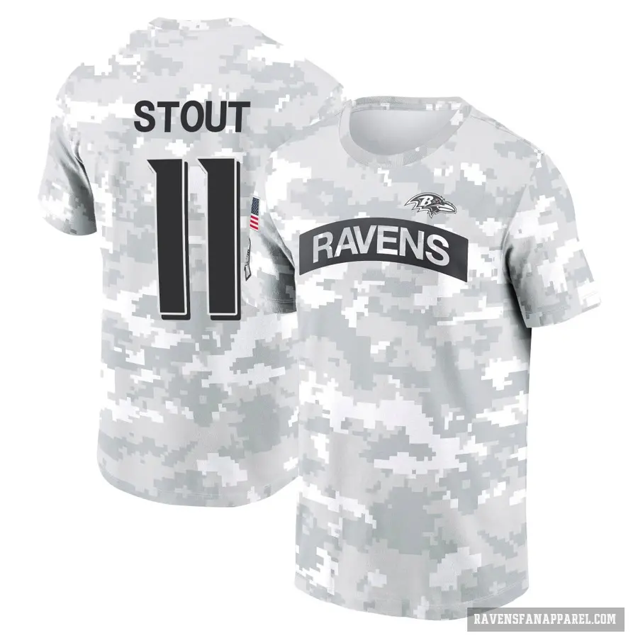 Men's ＃11 Jordan Stout Baltimore Ravens Camo Arctic 2024 Salute to Service Performance T-Shirt