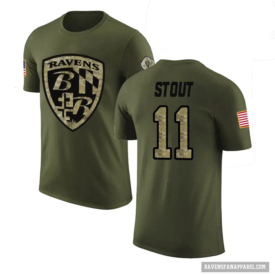 Men's ＃11 Jordan Stout Baltimore Ravens Olive Salute to Service T-Shirt