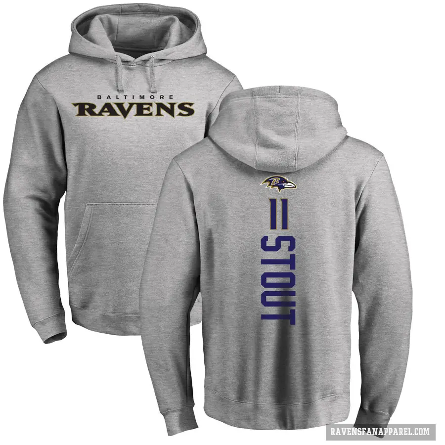 Men's ＃11 Jordan Stout Baltimore Ravens Pro Line Ash Backer Pullover Hoodie