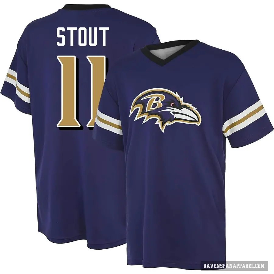 Men's ＃11 Jordan Stout Baltimore Ravens Purple Game Day V-Neck T-Shirt