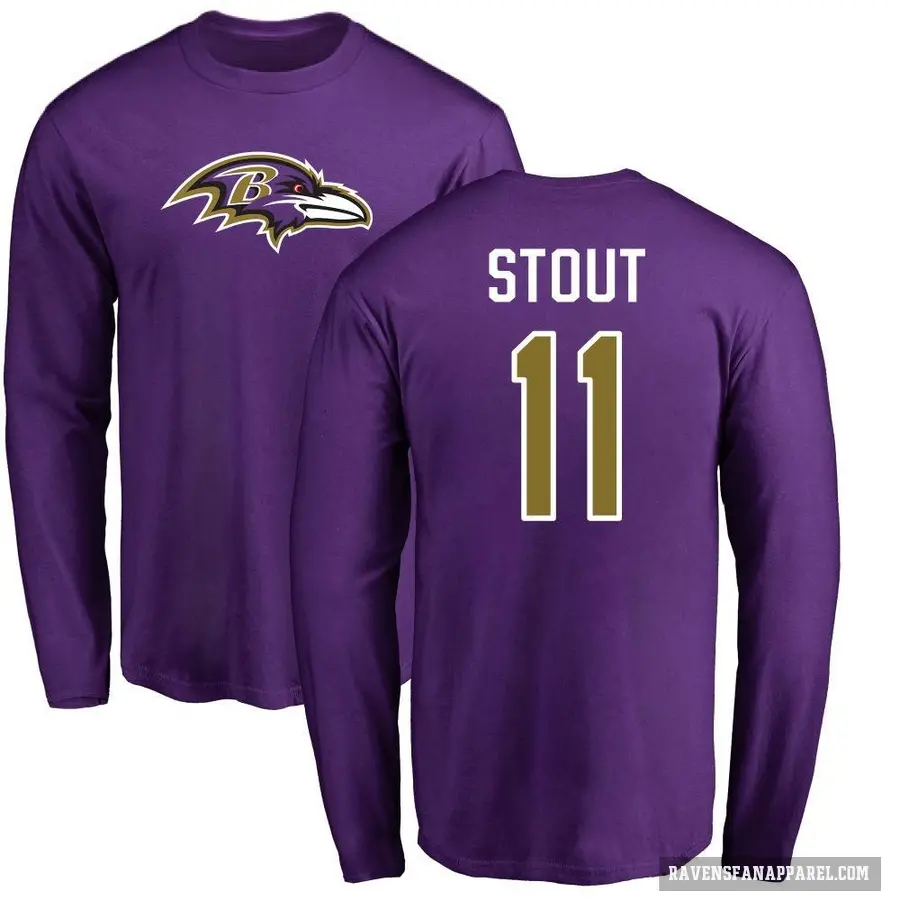 Men's ＃11 Jordan Stout Baltimore Ravens Purple Logo Long Sleeve T-Shirt