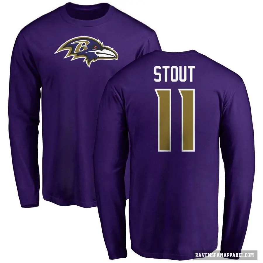 Men's ＃11 Jordan Stout Baltimore Ravens Purple Logo Long Sleeve T-Shirt