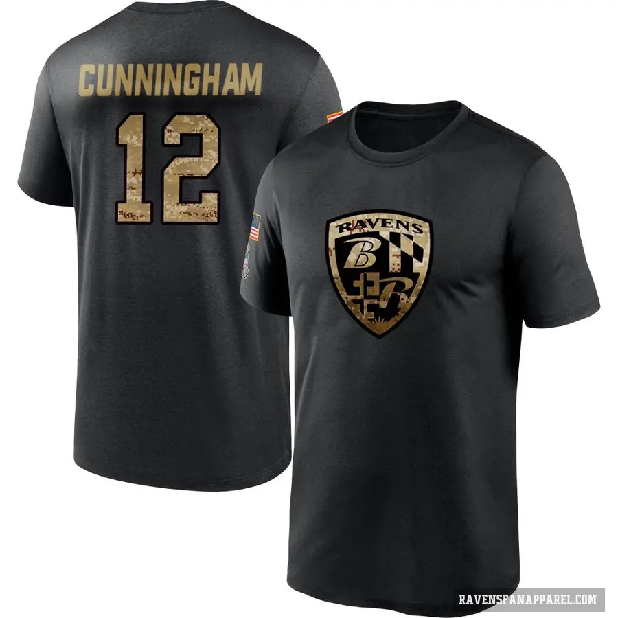 Men's ＃12 Malik Cunningham Baltimore Ravens Black 2020 Salute To Service Performance T-Shirt