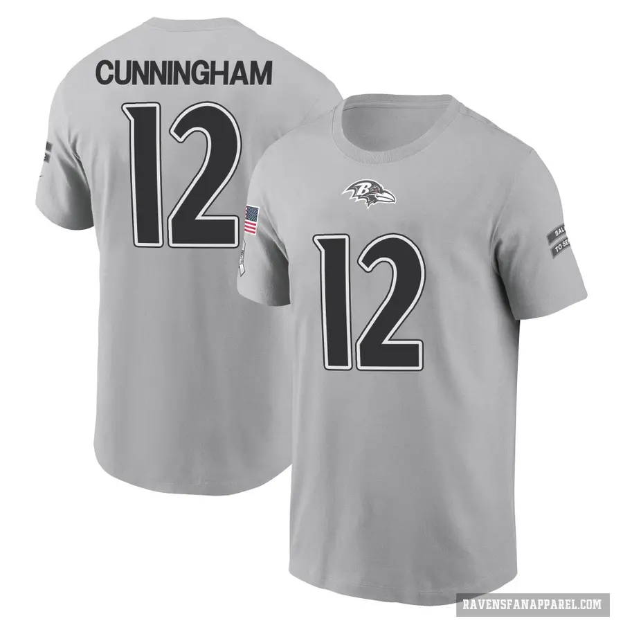 Men's ＃12 Malik Cunningham Baltimore Ravens Gray 2024 Salute to Service T-Shirt