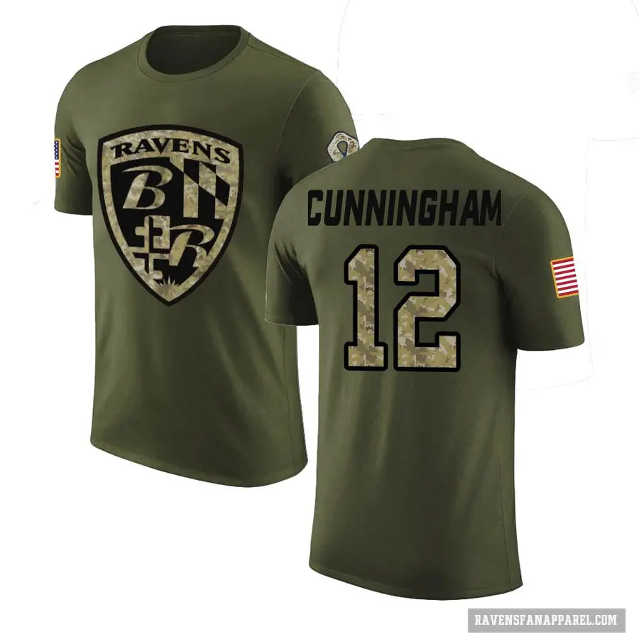 Men's ＃12 Malik Cunningham Baltimore Ravens Olive Salute to Service T-Shirt