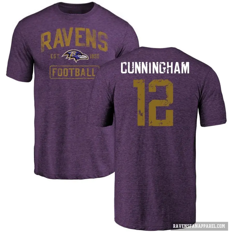 Men's ＃12 Malik Cunningham Baltimore Ravens Purple Distressed T-Shirt