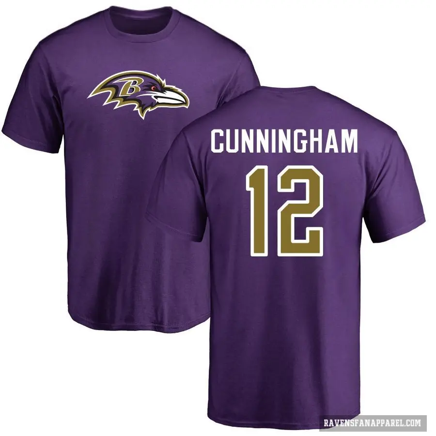 Men's ＃12 Malik Cunningham Baltimore Ravens Purple Logo T-Shirt