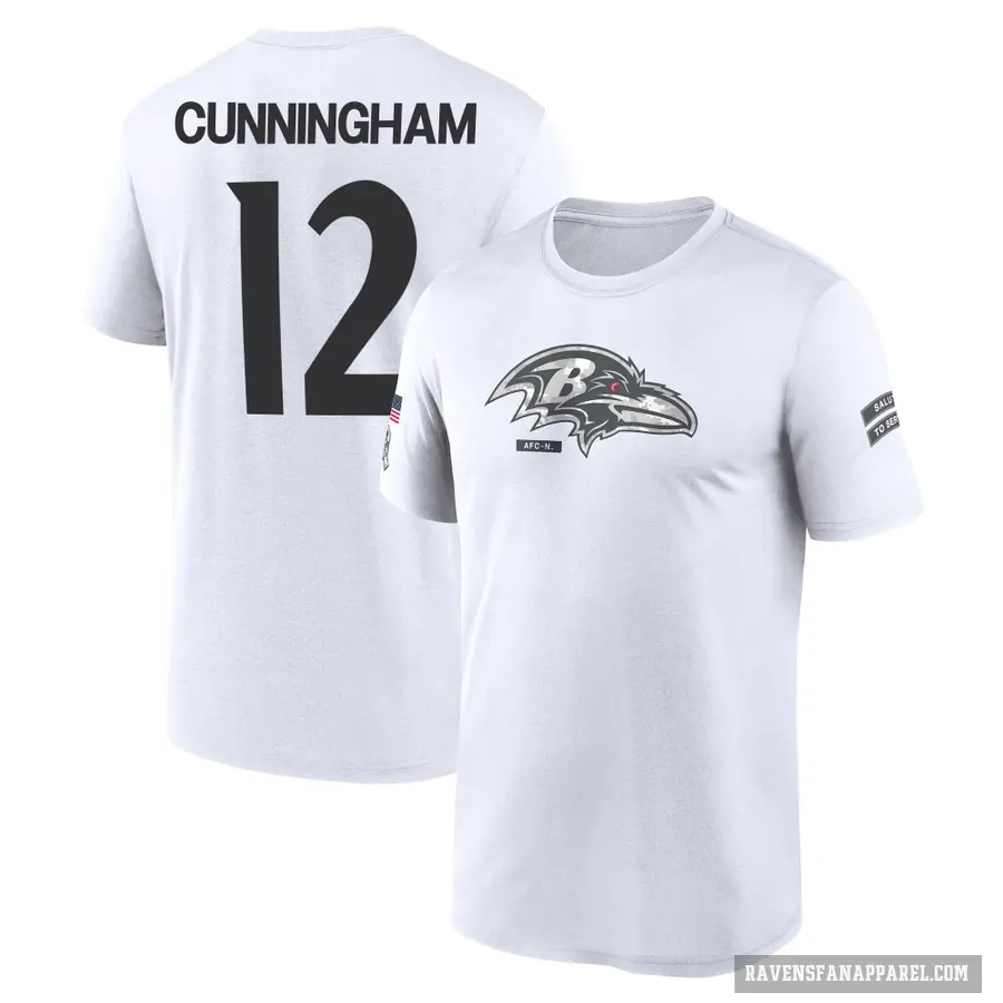 Men's ＃12 Malik Cunningham Baltimore Ravens White 2024 Salute to Service Performance T-Shirt