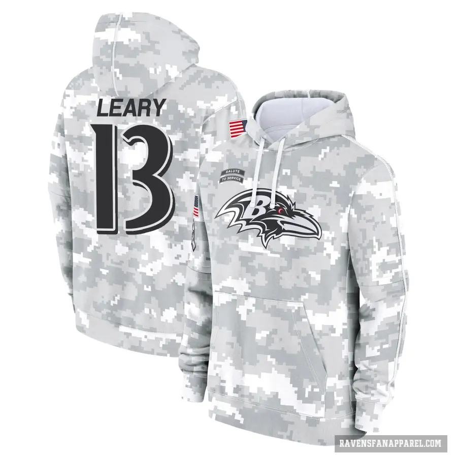 Men's ＃13 Devin Leary Baltimore Ravens Arctic Camo 2024 Salute to Service Club Fleece Pullover Hoodie