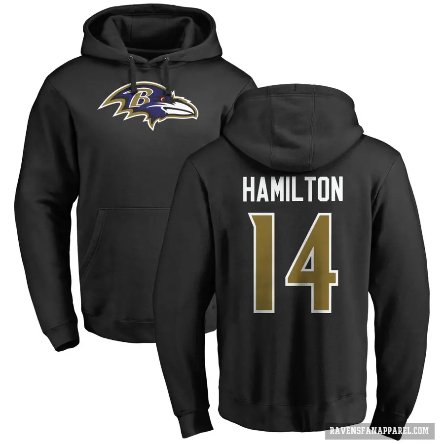 Men's ＃14 Kyle Hamilton Baltimore Ravens Black Pro Line Name & Number Logo Pullover Hoodie