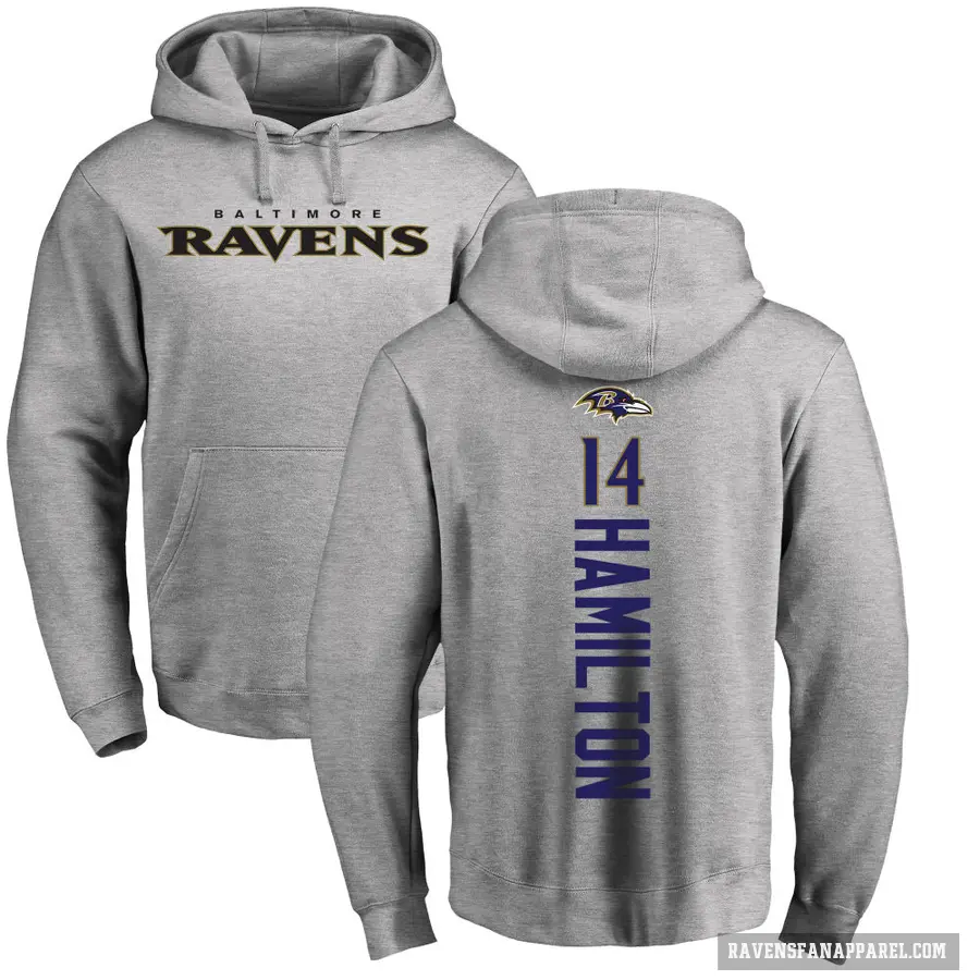 Men's ＃14 Kyle Hamilton Baltimore Ravens Pro Line Ash Backer Pullover Hoodie